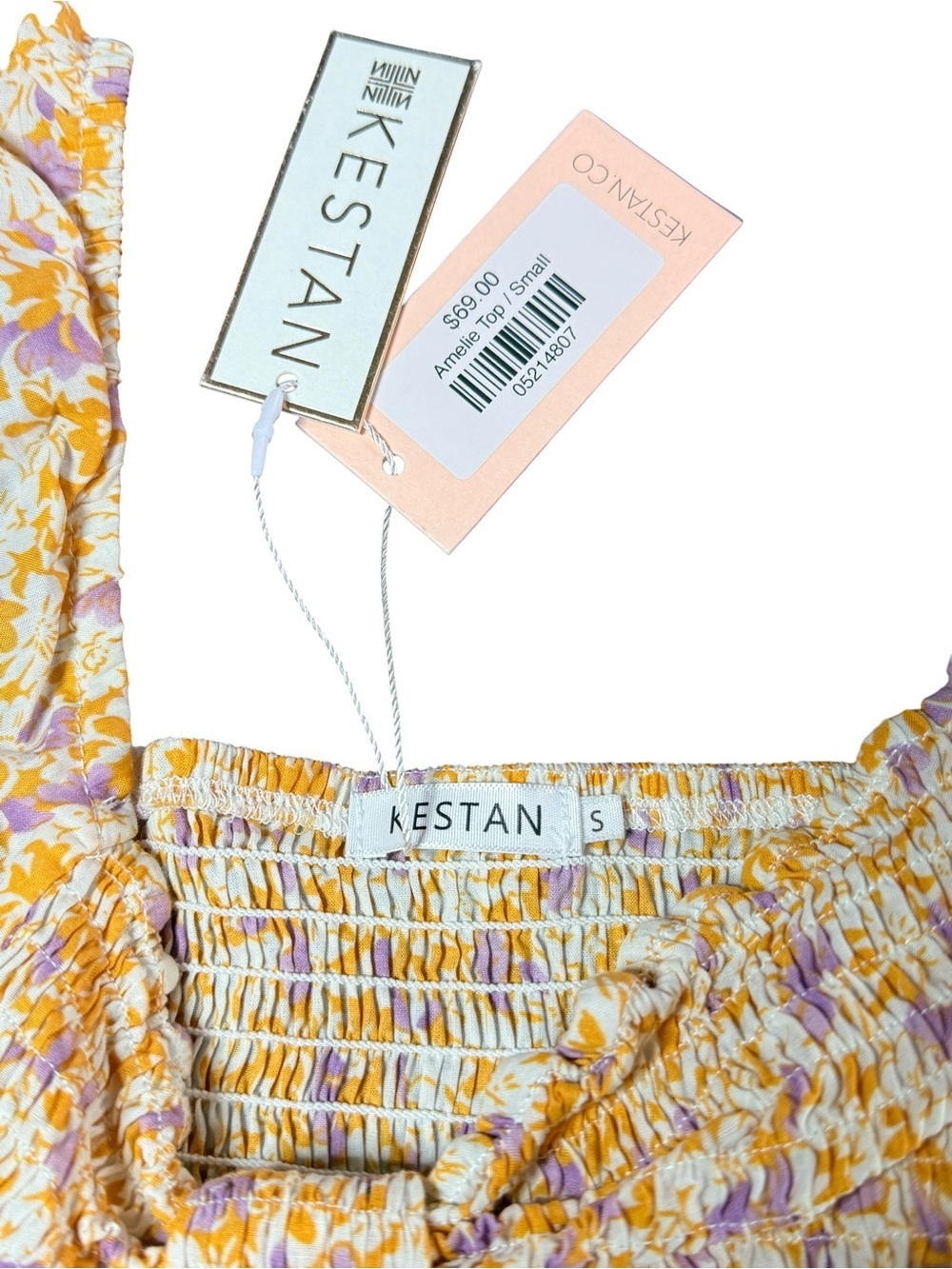 KESTAN Amelie Floral Smocked Puff Sleeve Crop Top NWT Small - Picture 4 of 10